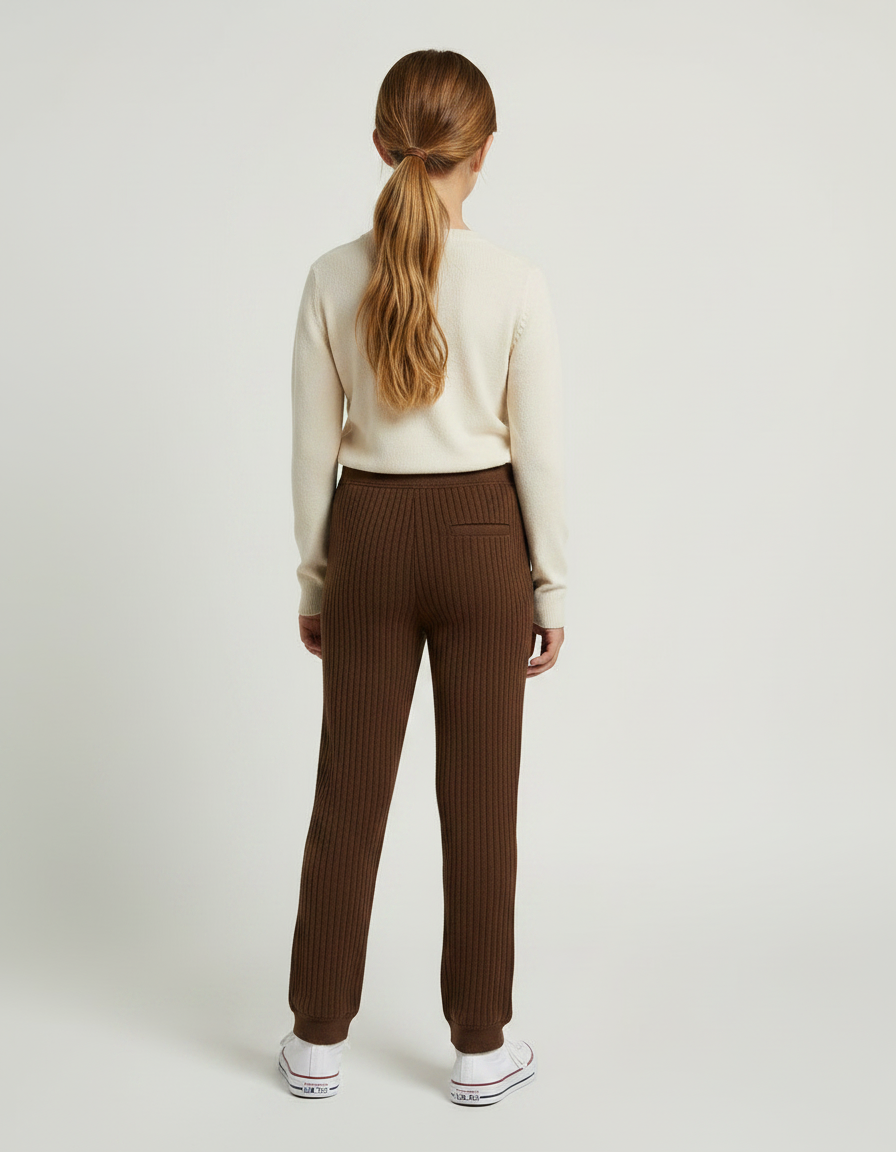 Pantalon Marron Côtelé Tricoté Confortable Fille - Maille - vue 2
