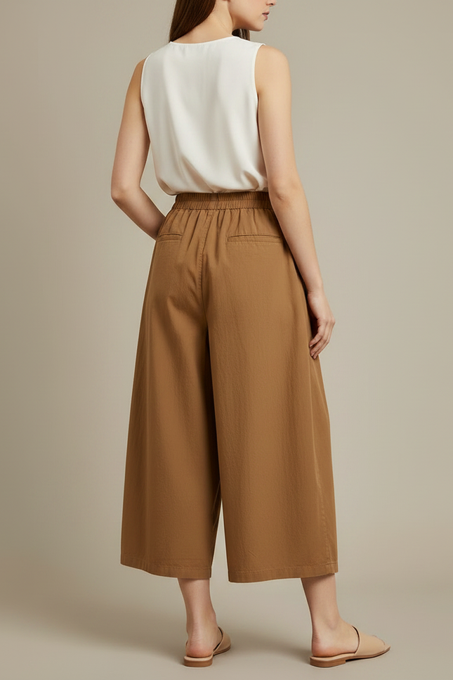 Pantalon Marron Coton Ample Plissé Décontracté Femme - vue 2