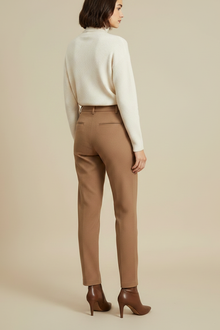 Pantalon Marron Laine Coupe Droite Décontracté Élégant - vue 2