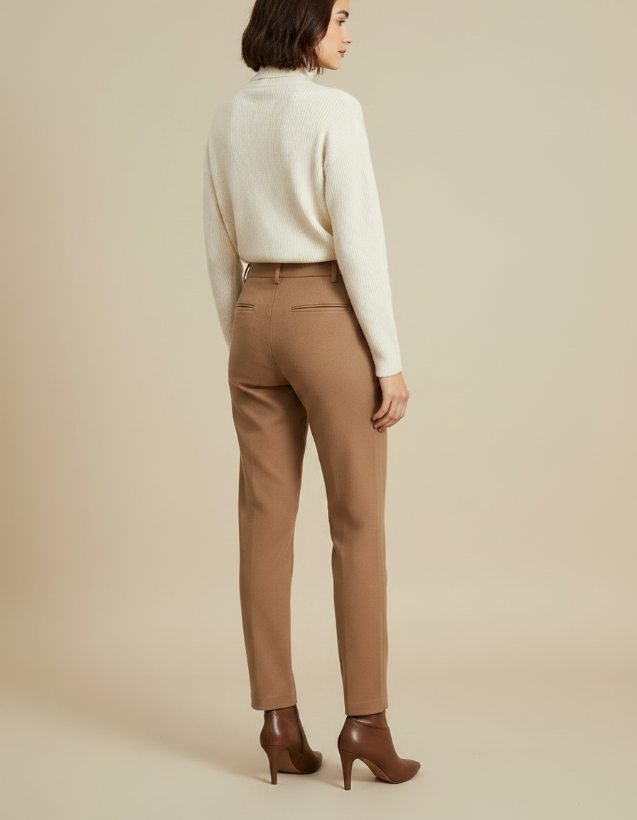Pantalon Marron Laine Coupe Droite Décontracté Élégant - vue 2