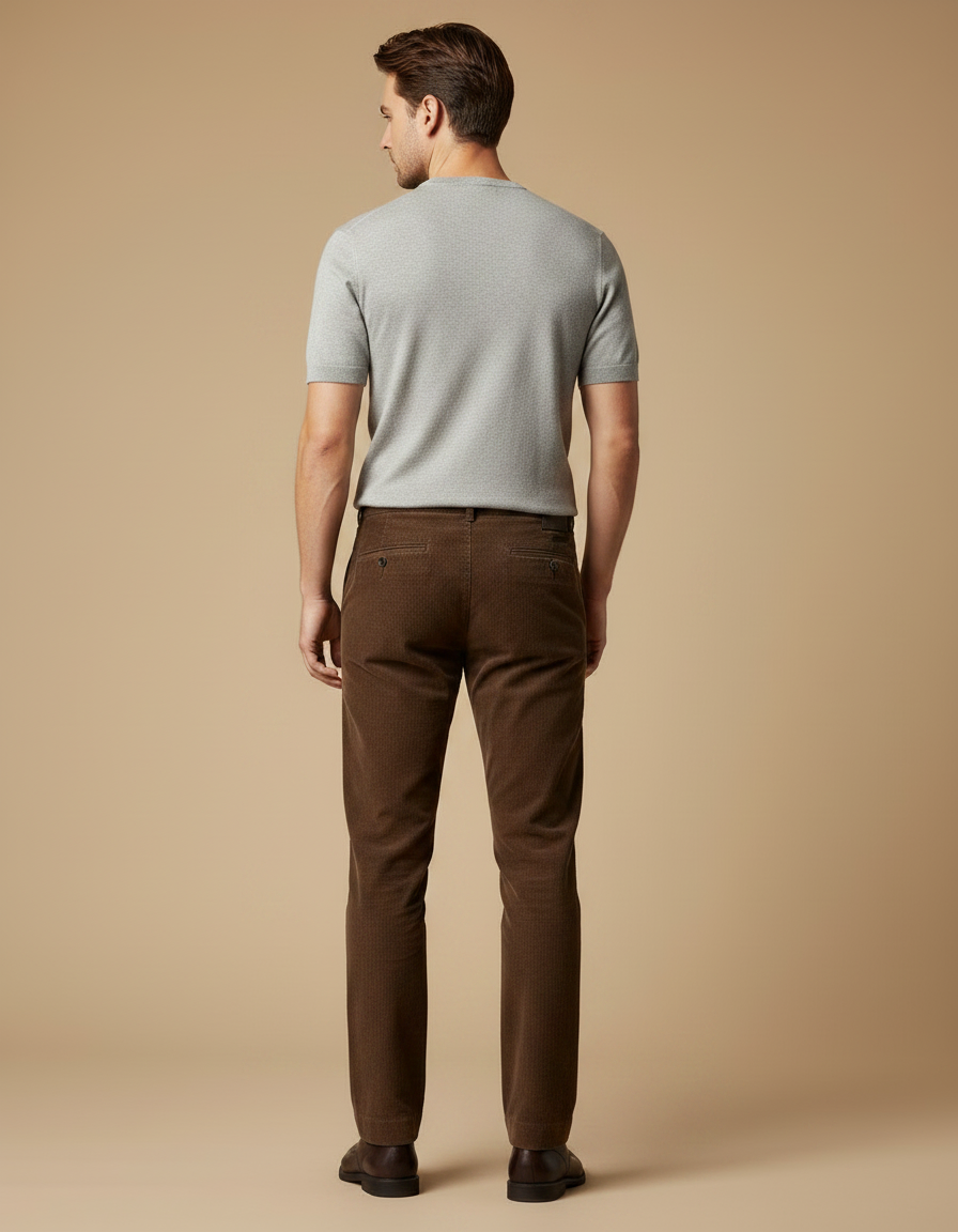 Pantalon Marron Côtelé Coupe Droite Décontracté Homme - Cordé - vue 2