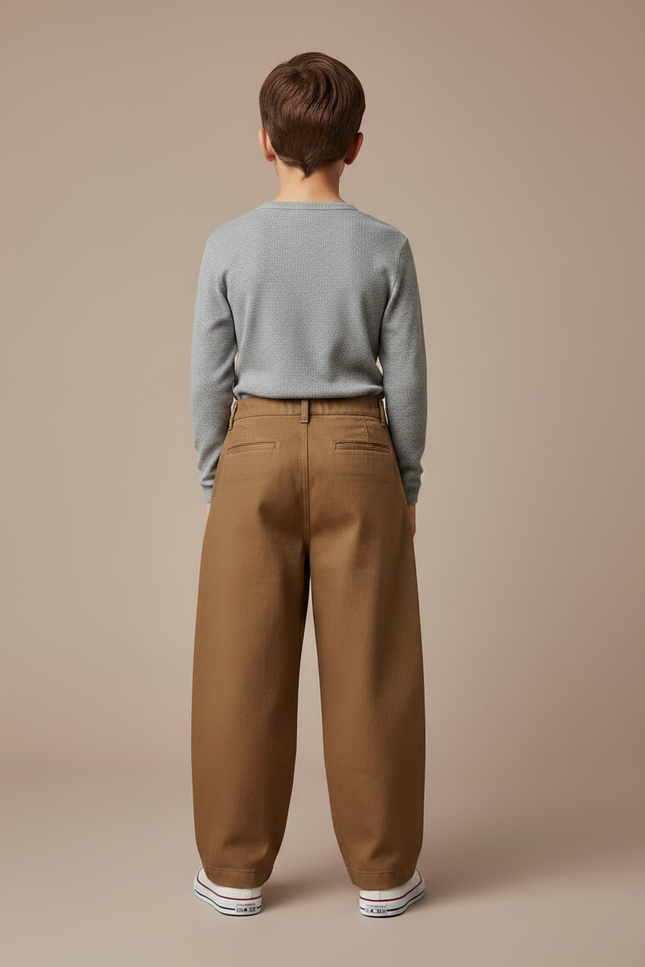 Pantalon Marron Ample Garçon Coton Décontracté Vintage - Camel Toile - vue 2