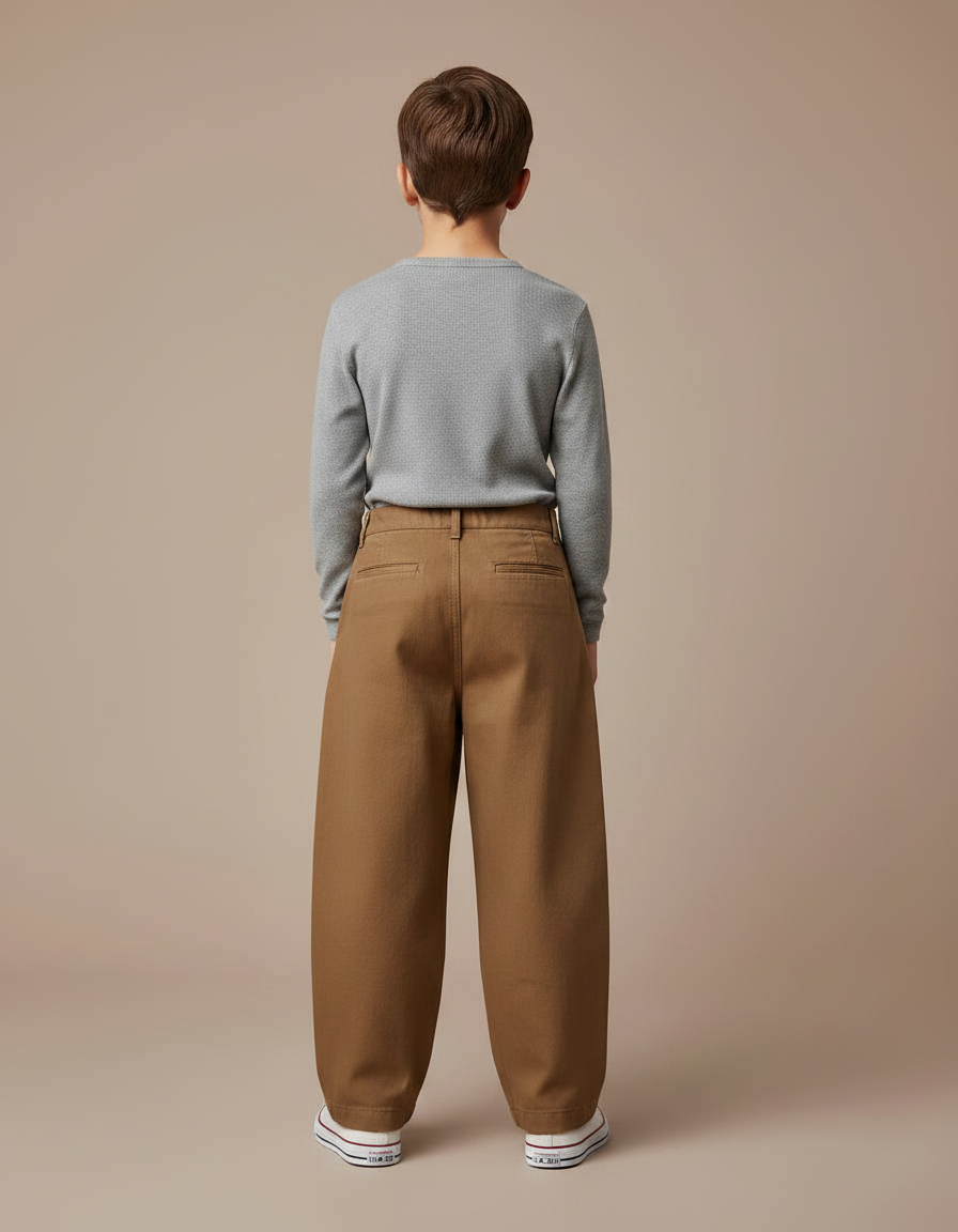 Pantalon Marron Ample Garçon Coton Décontracté Vintage - Camel Toile - vue 2