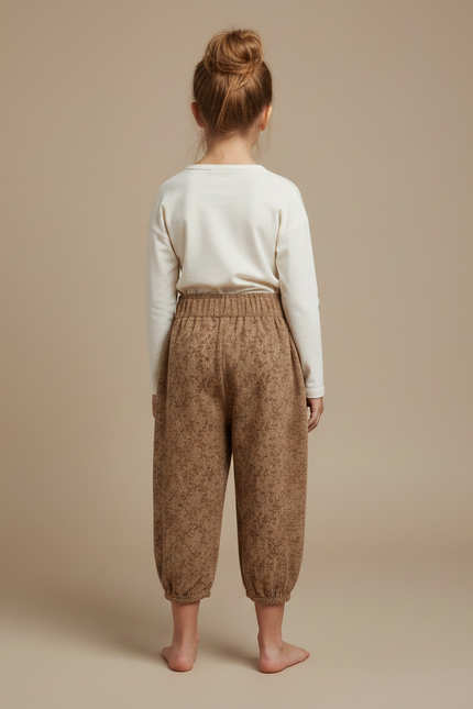 Pantalon Marron Ample Imprimé Floral Confortable Enfant - Cordé - vue 2