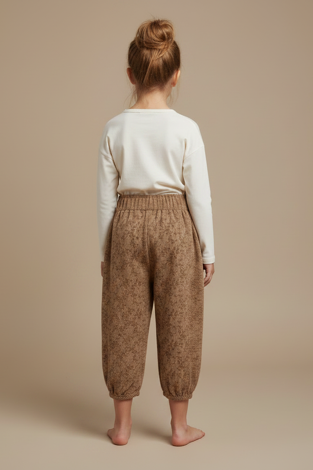Pantalon Marron Ample Imprimé Floral Confortable Enfant - Cordé - vue 2