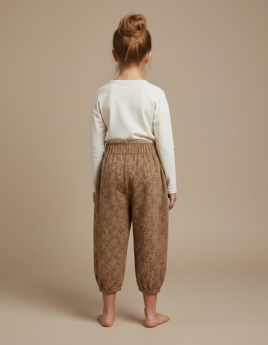 Pantalon Marron Ample Imprimé Floral Confortable Enfant - Cordé - vue 2