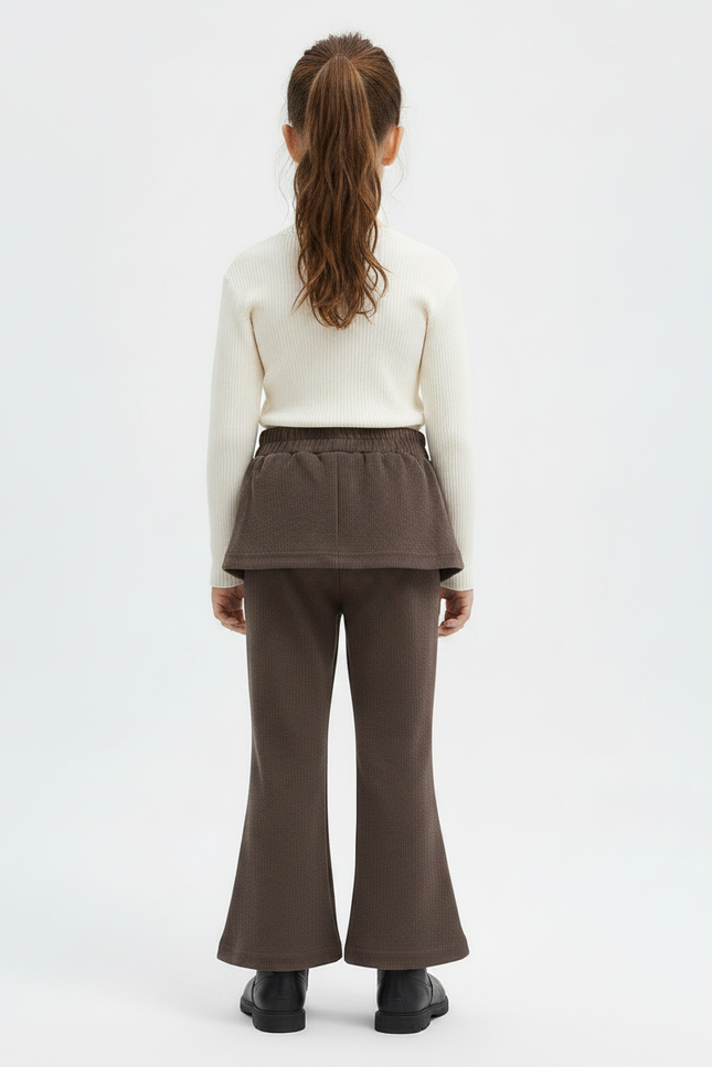 Pantalon Marron Évasé Côtelé Enfant Décoré Confortable - Cordé - vue 2