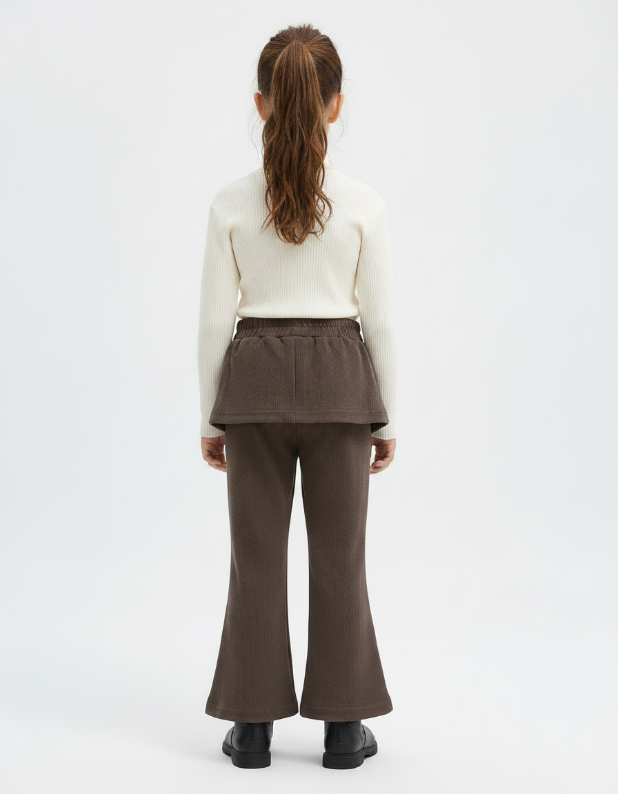 Pantalon Marron Évasé Côtelé Enfant Décoré Confortable - Cordé - vue 2