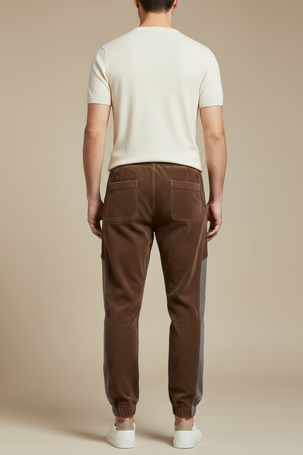 Pantalon Marron Côtelé Bicolore Sport Décontracté Homme - Cordé - vue 2