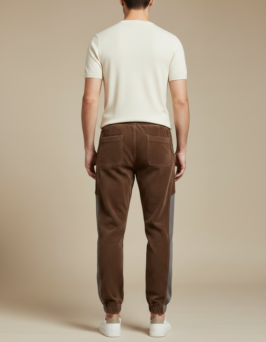 Pantalon Marron Côtelé Bicolore Sport Décontracté Homme - Cordé - vue 2