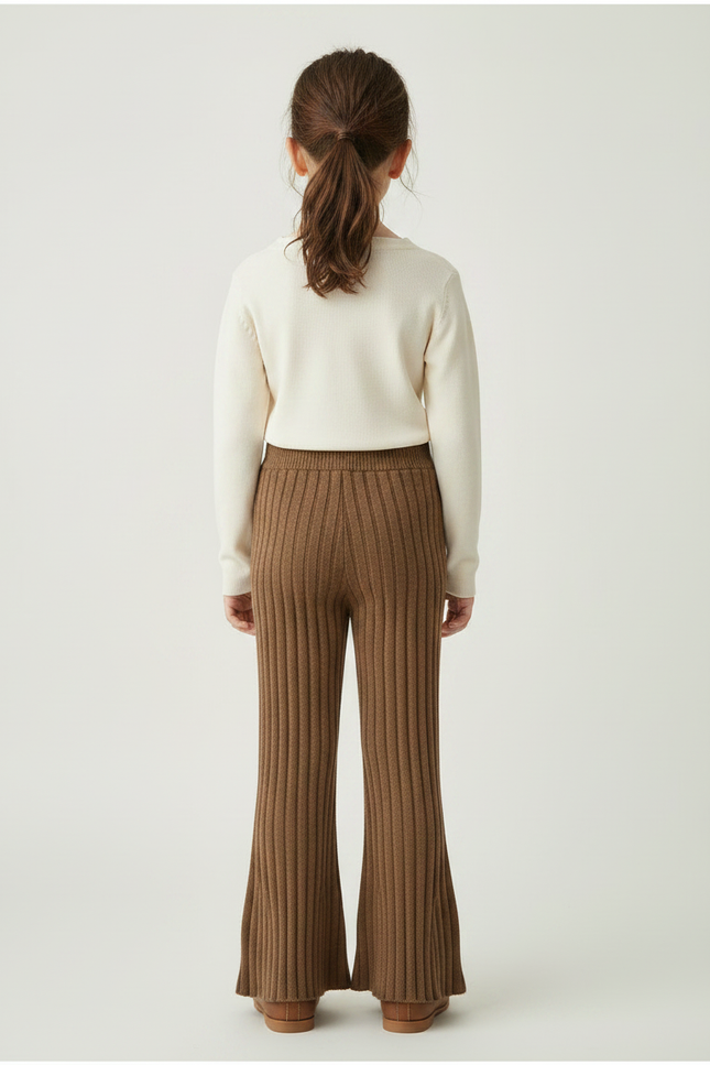 Pantalon Marron Côtelé Évasé Tricoté Confortable Enfant - Maille - vue 2