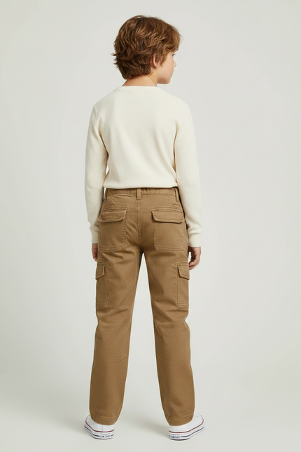 Pantalon Marron Cargo Enfant Décontracté Coton Poches - Toile - vue 2
