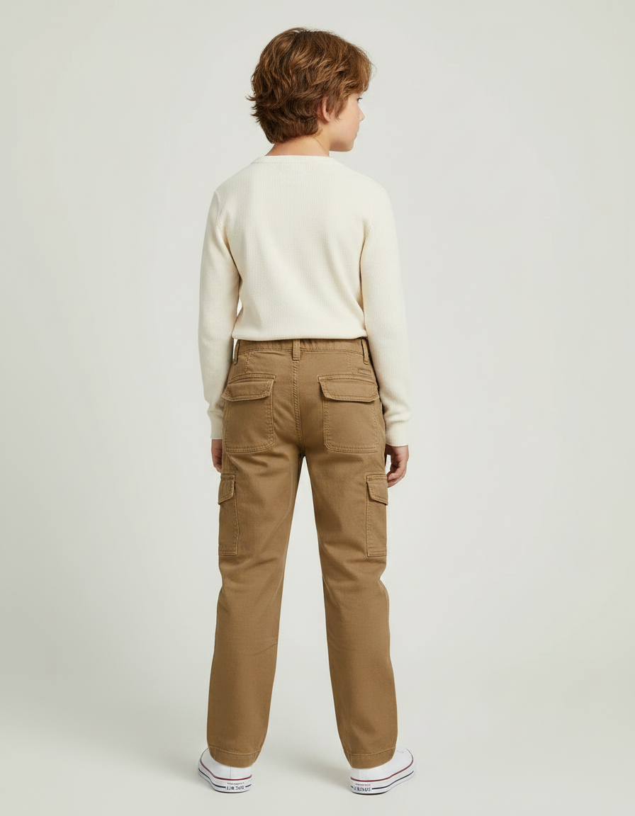 Pantalon Marron Cargo Enfant Décontracté Coton Poches - Toile - vue 2