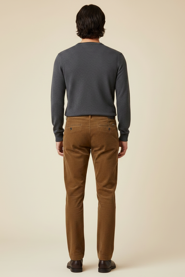 Pantalon Marron Côtelé Droit Épais Homme - Cordé - vue 2
