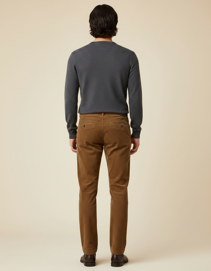 Pantalon Marron Côtelé Droit Épais Homme - Cordé - vue 2