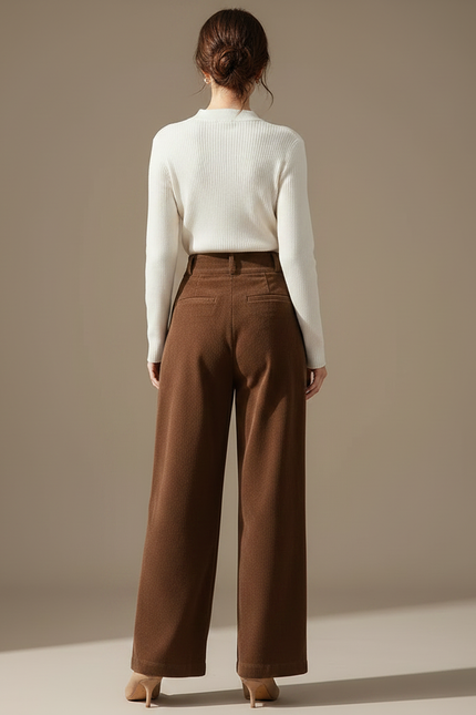 Pantalon Marron Velours Côtelé Ample Plissé Hiver - Cordé - vue 2