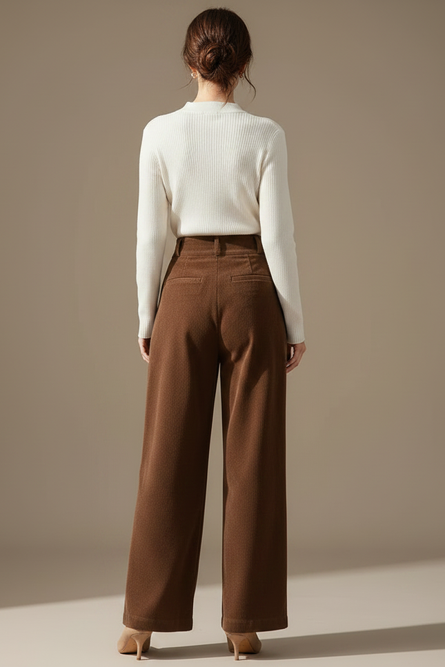 Pantalon Marron Velours Côtelé Ample Plissé Hiver - Cordé - vue 2
