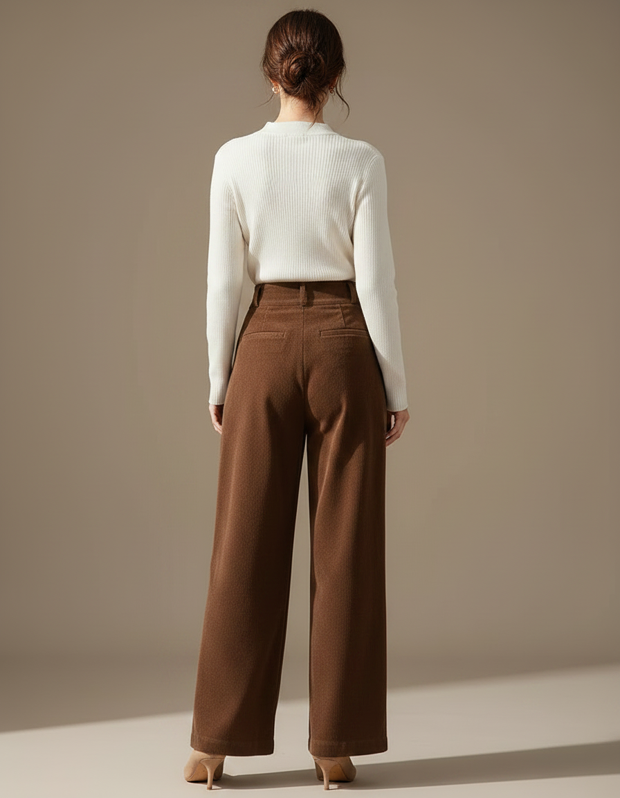 Pantalon Marron Velours Côtelé Ample Plissé Hiver - Cordé - vue 2