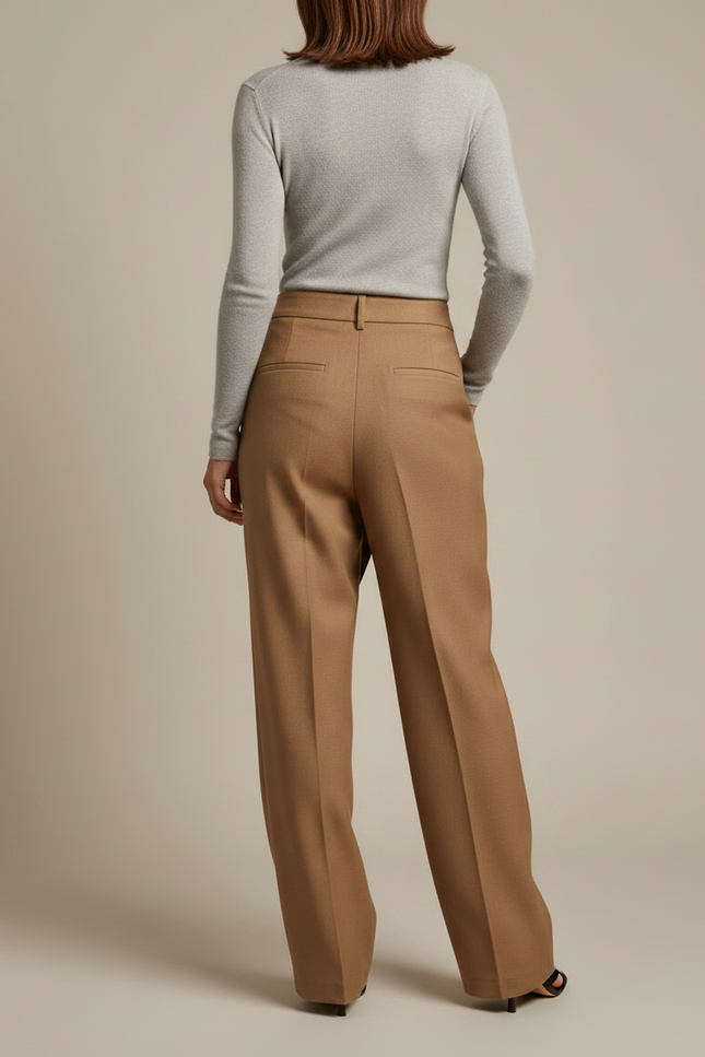 Pantalon Marron Asymétrique Taille Haute Large Fluide Élégant - Camel Laine - vue 2