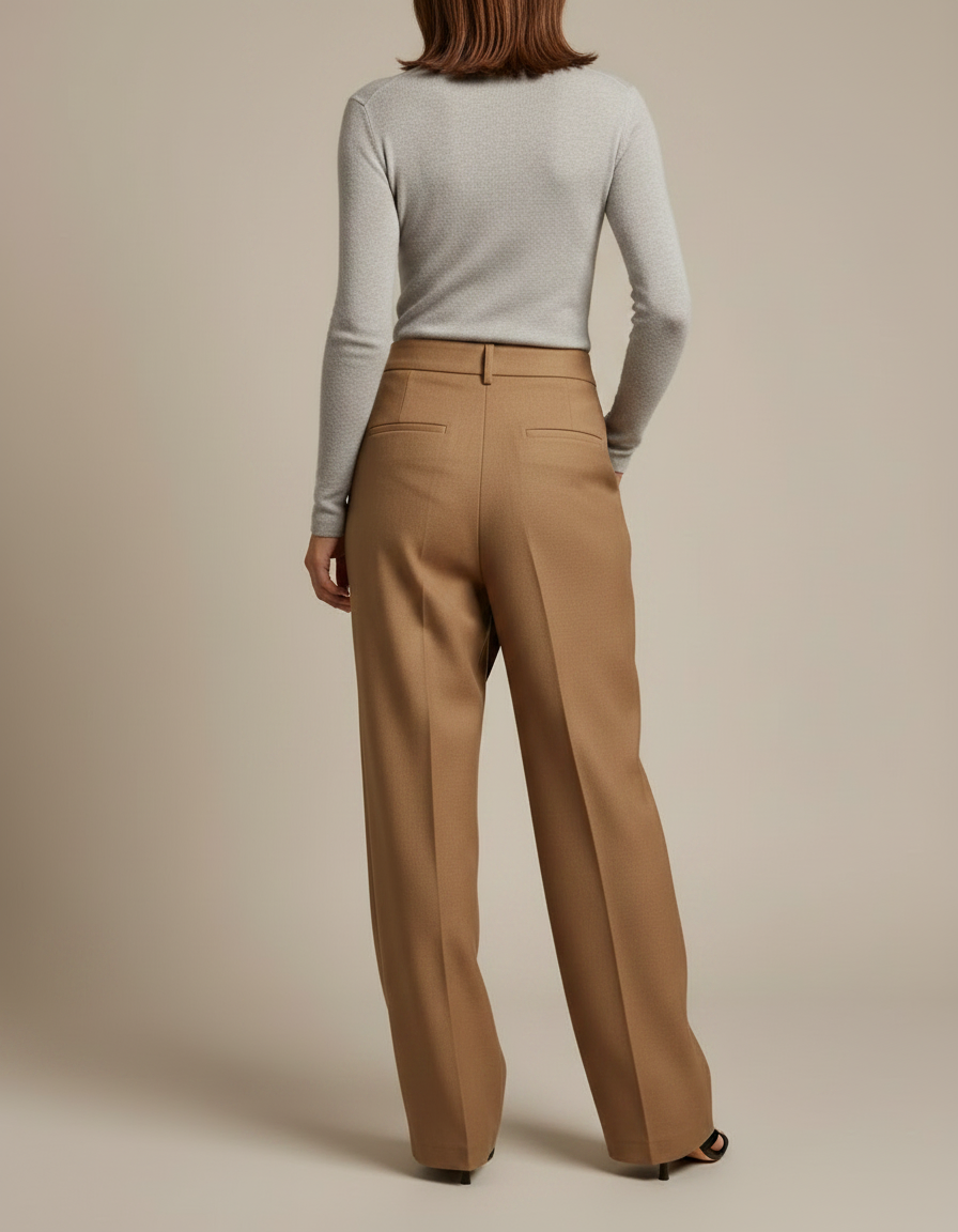 Pantalon Marron Asymétrique Taille Haute Large Fluide Élégant - Camel Laine - vue 2