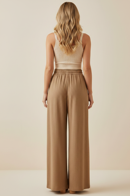 Pantalon Marron Ample Plissé Décontracté Fluide - Viscose - vue 2
