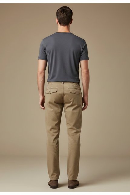 Pantalon Marron Homme Coton Décontracté Cargo Droit - Camel Gabardine - vue 2