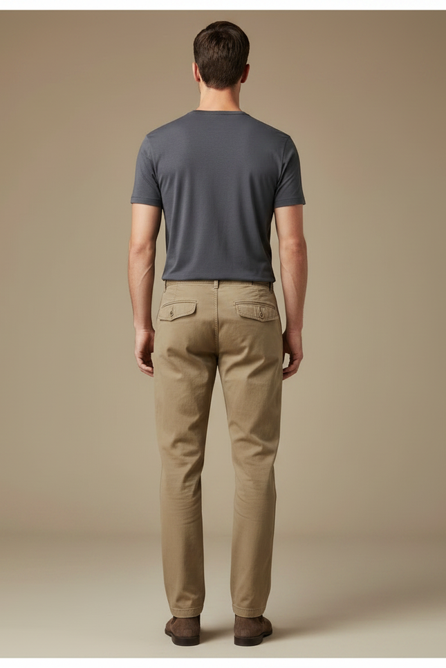 Pantalon Marron Homme Coton Décontracté Cargo Droit - Camel Gabardine - vue 2