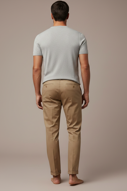 Pantalon Marron Homme Droit Cordon Décontracté Élégant - Camel Gabardine - vue 2