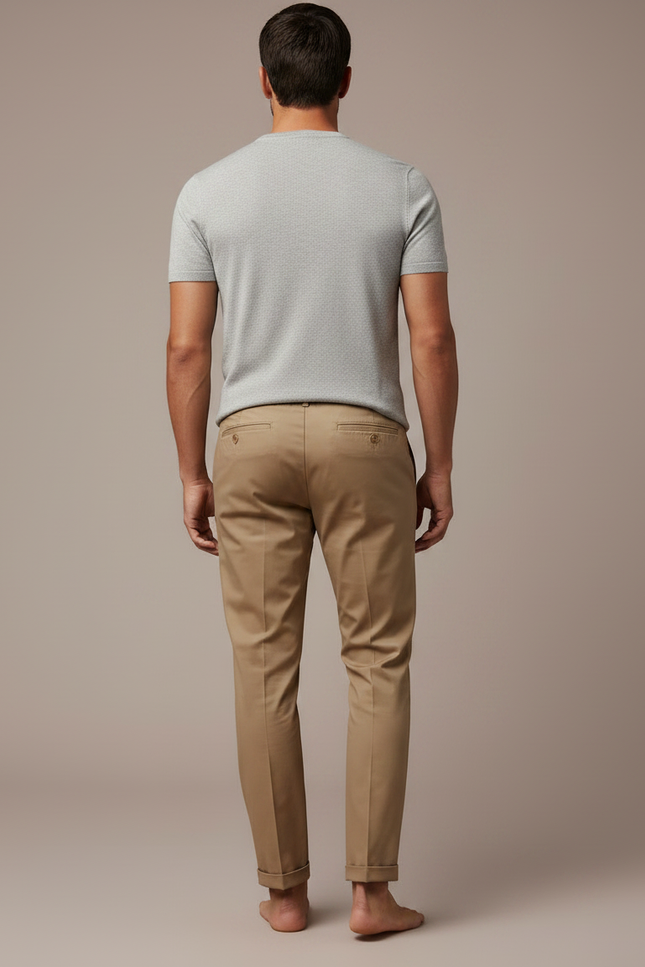 Pantalon Marron Homme Droit Cordon Décontracté Élégant - Camel Gabardine - vue 2