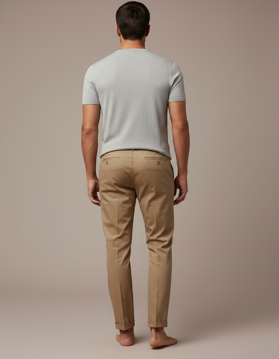 Pantalon Marron Homme Droit Cordon Décontracté Élégant - Camel Gabardine - vue 2