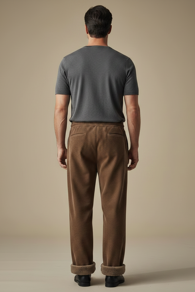 Pantalon Marron Côtelé Doublé Confortable Décontracté Homme - Cordé - vue 2