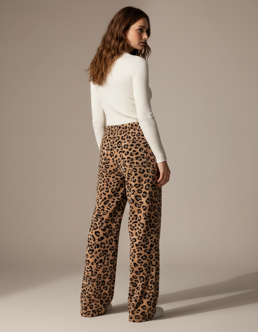 Pantalon Marron Léopard Ample Confortable Doux - Imprimé Molleton - vue 2