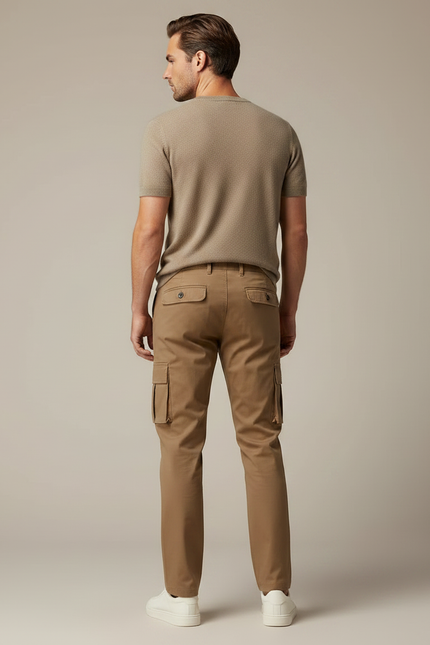 Pantalon Marron Cargo Droit Décontracté Homme Coton - Kaki - vue 2
