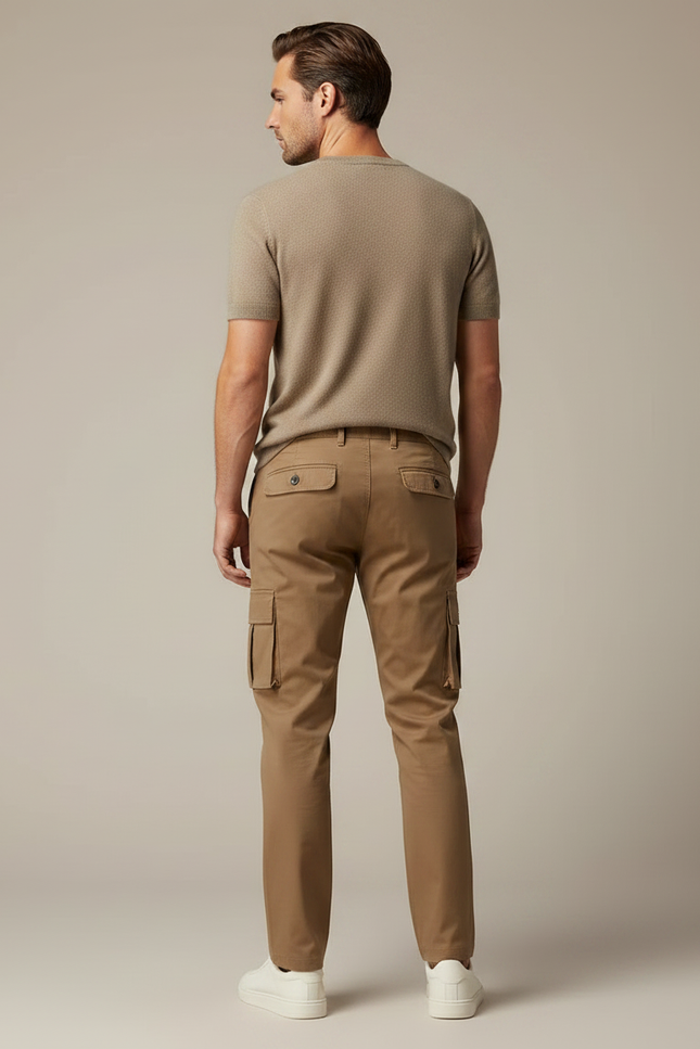 Pantalon Marron Cargo Droit Décontracté Homme Coton - Kaki - vue 2