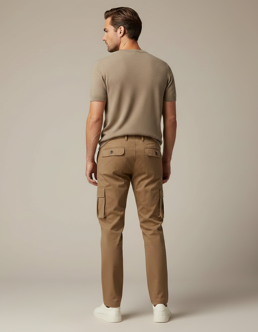 Pantalon Marron Cargo Droit Décontracté Homme Coton - Kaki - vue 2
