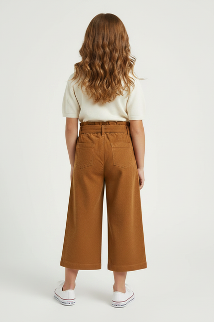 Pantalon Marron Ample Coton Taille Haute Enfant - Cordé - vue 2