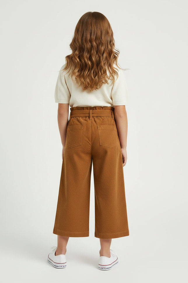 Pantalon Marron Ample Coton Taille Haute Enfant - Cordé - vue 2
