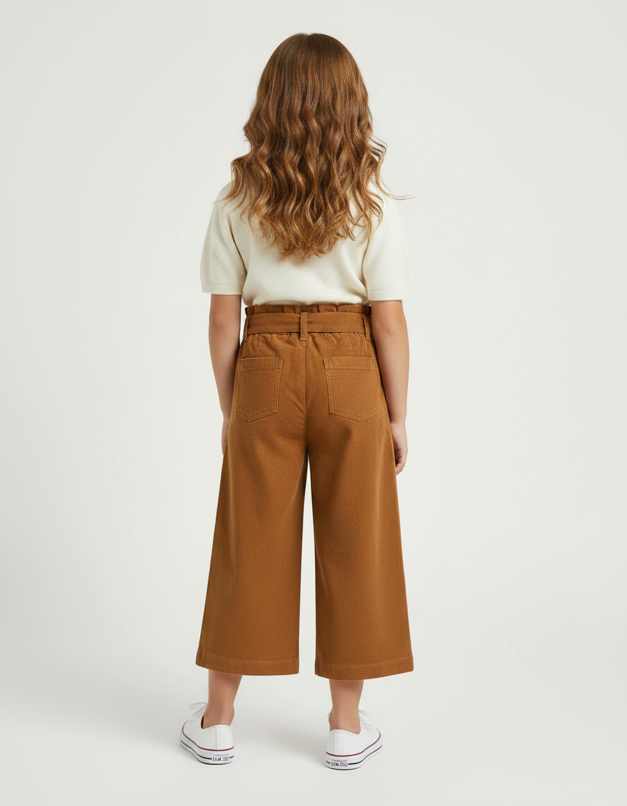 Pantalon Marron Ample Coton Taille Haute Enfant - Cordé - vue 2