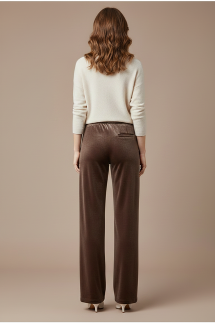 Pantalon Marron Velours Ample Taille Haute Femme - vue 2