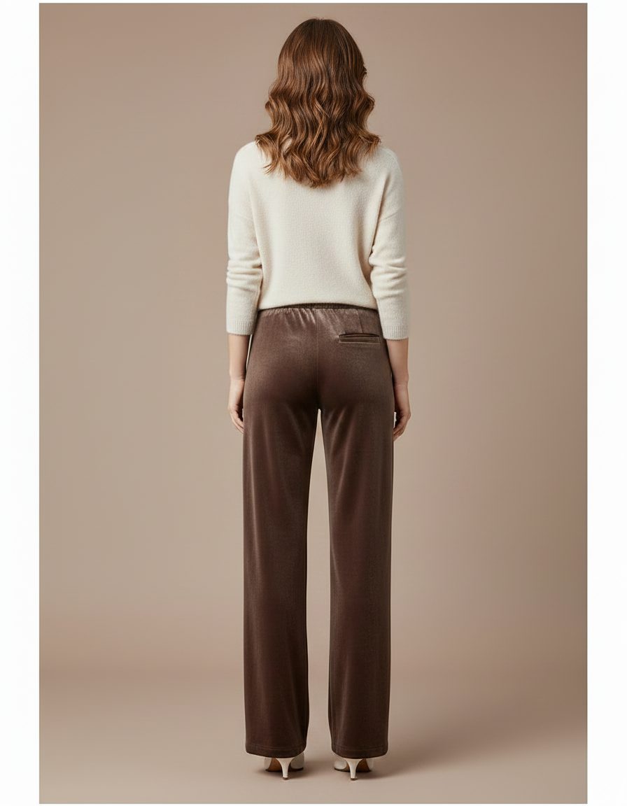 Pantalon Marron Velours Ample Taille Haute Femme - vue 2