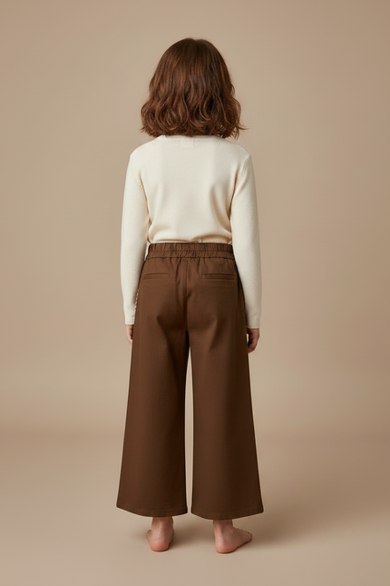 Pantalon Marron Fille Ample Carreaux Élastique - Gabardine - vue 2