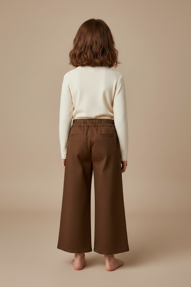 Pantalon Marron Fille Ample Carreaux Élastique - Gabardine - vue 2