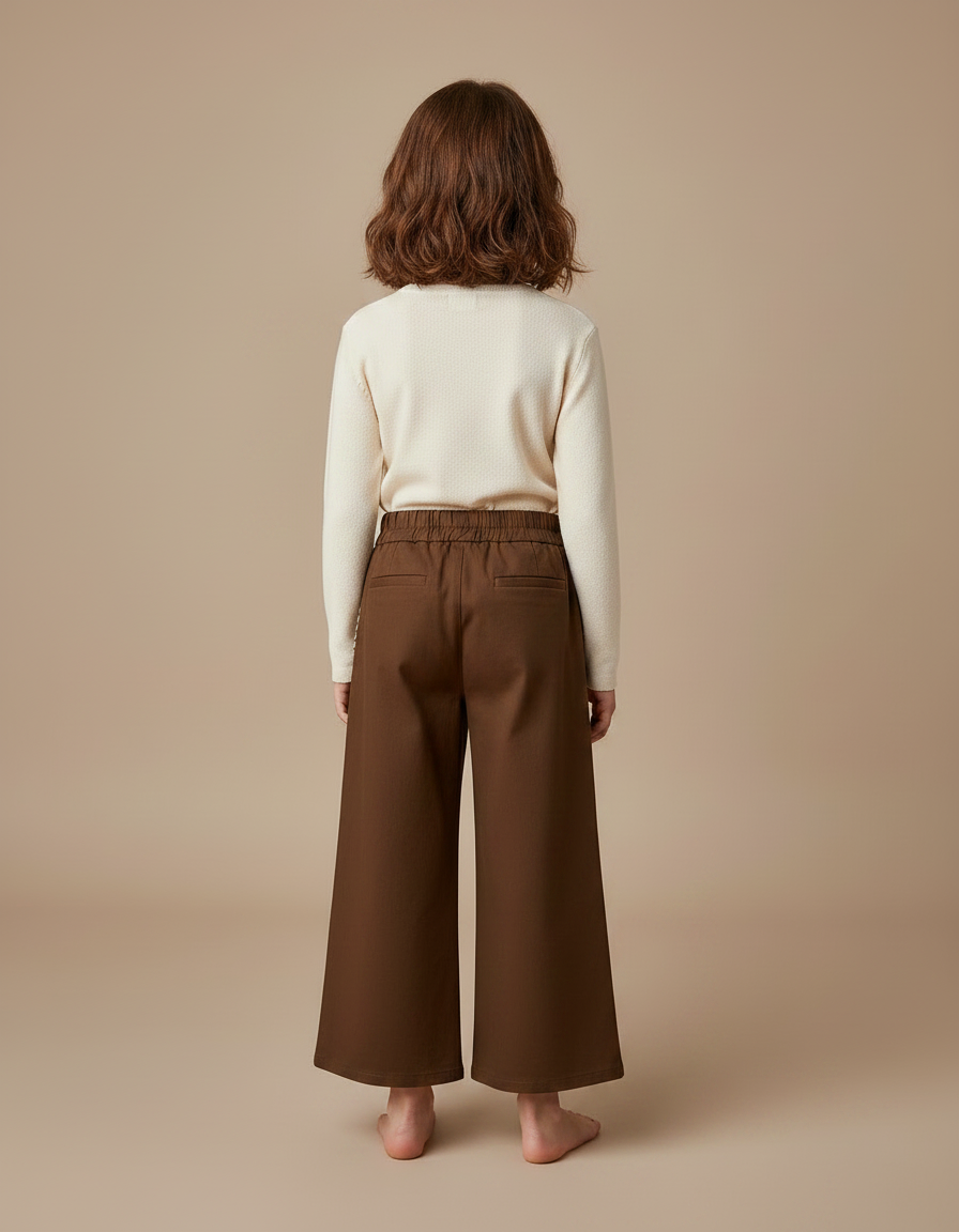 Pantalon Marron Fille Ample Carreaux Élastique - Gabardine - vue 2