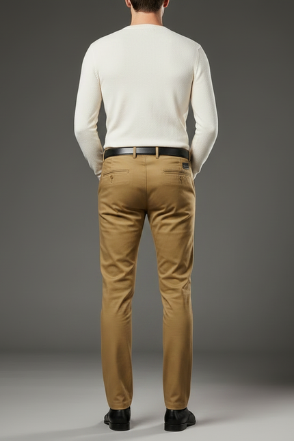 Pantalon Marron Homme Coton Droit Classique Élégant - Kaki Gabardine - vue 2