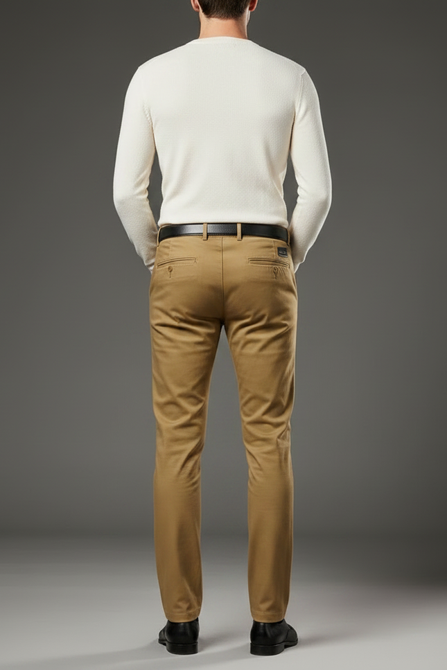 Pantalon Marron Homme Coton Droit Classique Élégant - Kaki Gabardine - vue 2