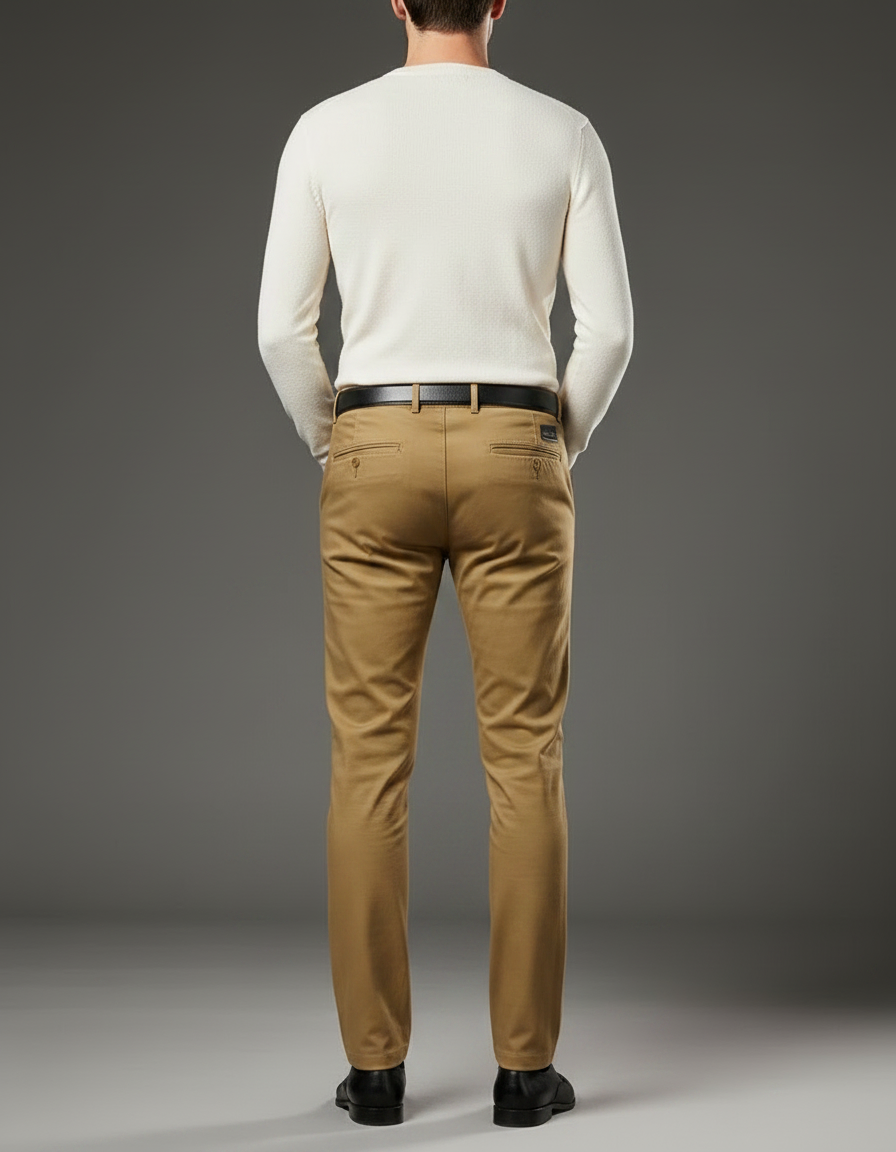 Pantalon Marron Homme Coton Droit Classique Élégant - Kaki Gabardine - vue 2
