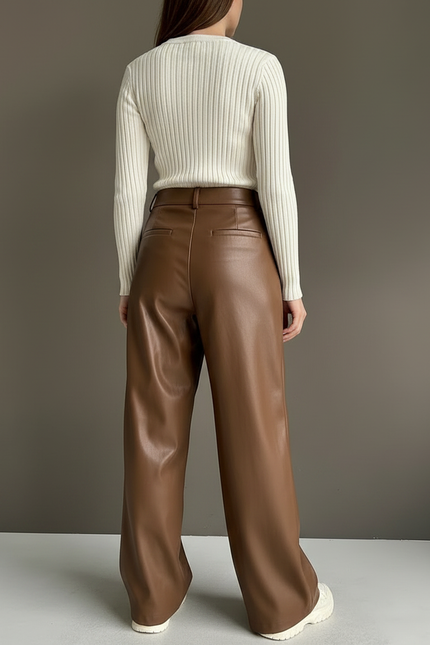 Pantalon Simili Marron - Simili cuir - vue 2