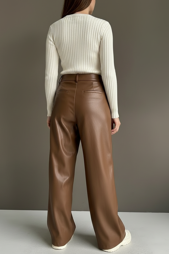 Pantalon Simili Marron - Simili cuir - vue 2