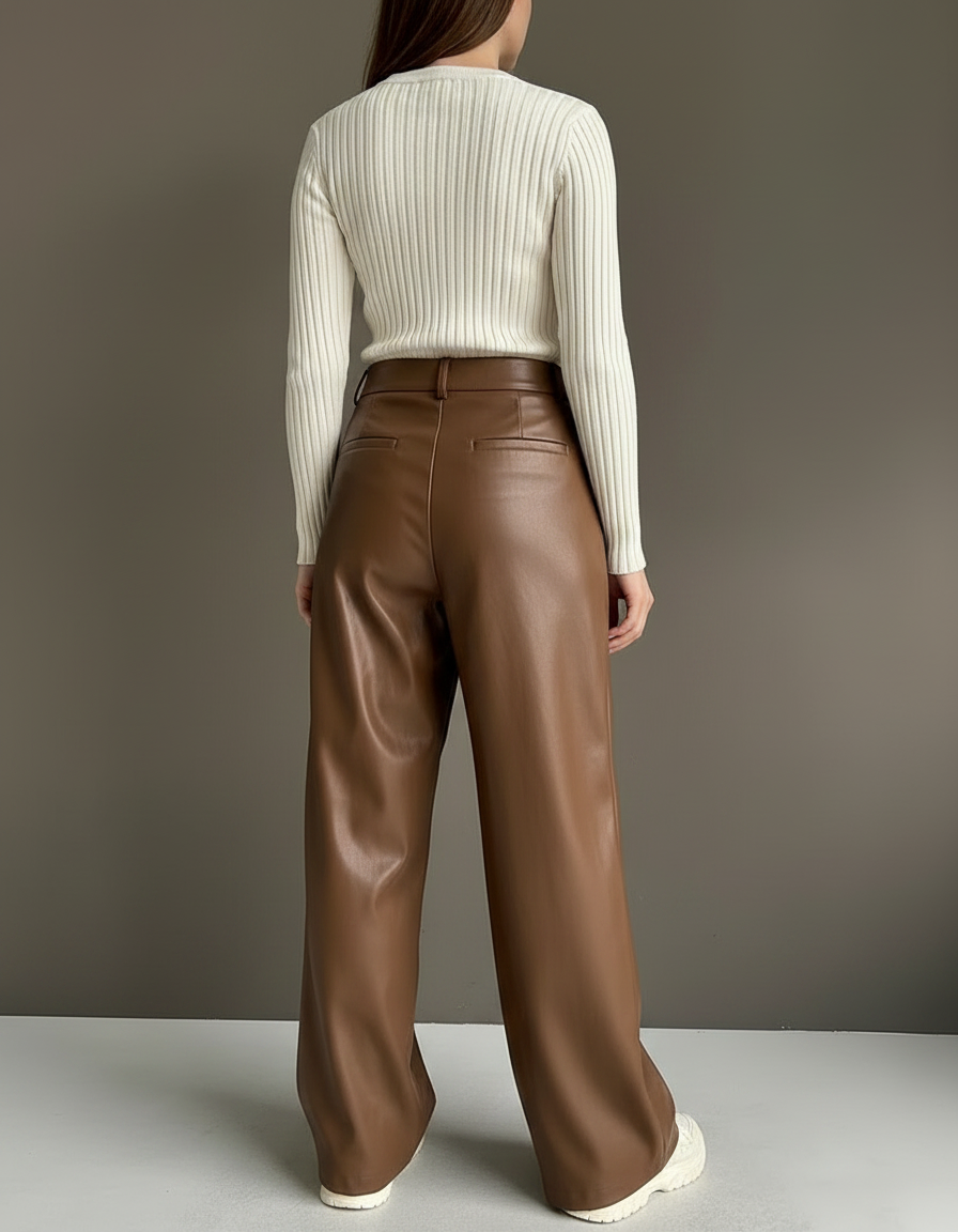 Pantalon Simili Marron - Simili cuir - vue 2