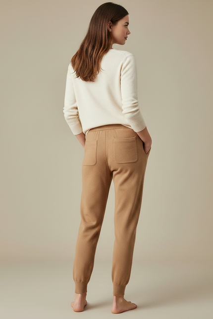 Pantalon Marron Laine Tricoté Confortable Décontracté Femme - Camel Maille - vue 2